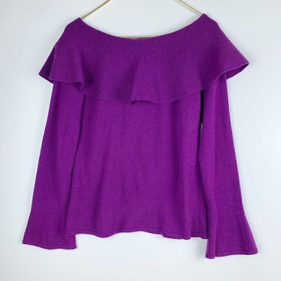 Quinn Wool Cashmere Women’s Size Large L Ruffle Sweater Purple Soft - Picture 4 of 4